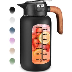 84oz Glass Pitcher with Lid and Handle Borosilicate Glass Water Jug/Carafe for Hot & Cold Beverages, 2.5Liter Large Pitcher with Silicone Sleeve & Wide Mouth, Fridge Safe for Iced Tea, Coffee, Juice