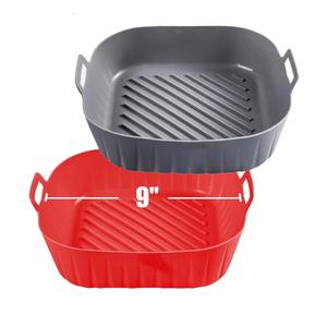 Silicone Liners Square for Air Fryer, 2 Pcs Non-stick Food-grade Reusable Basket Silicone Pot Baking Tray Airfryer Accessories, Top Size 9 inches, Bottom Size 8 inches