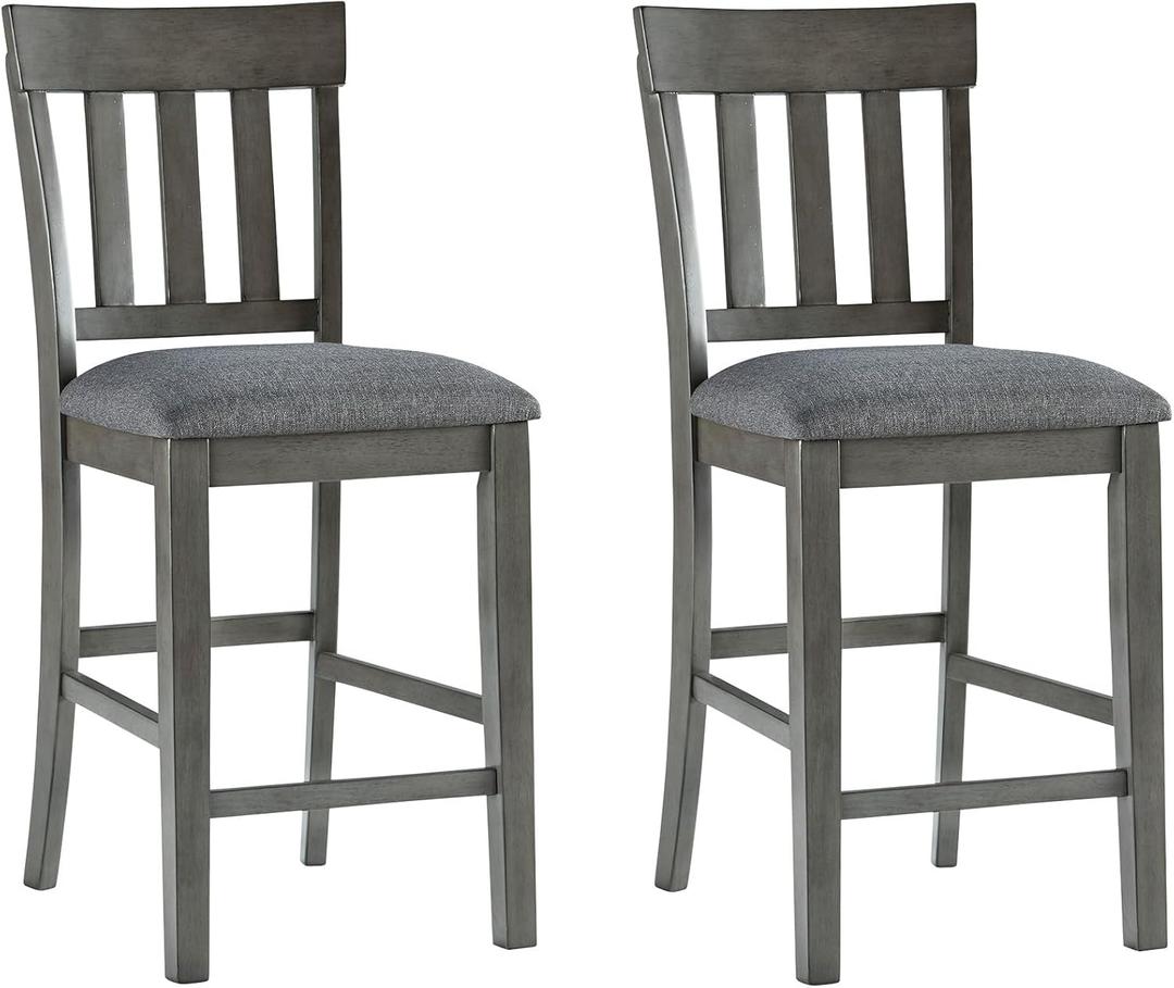 Signature Design by Ashley Hallanden Modern Farmhouse Counter Upholstered Barstool, Set of 2, Comb-back Design, Solid Wood, 25.75" , Dark Gray (Grey)