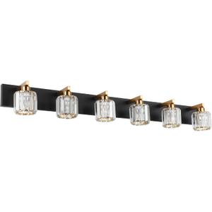 Aipsun Bathroom Light Fixtures Crystal Vanity Light Black and Gold 6 Lights Vanity Lighting Fixtures (Exclude Bulb) (49 inch)