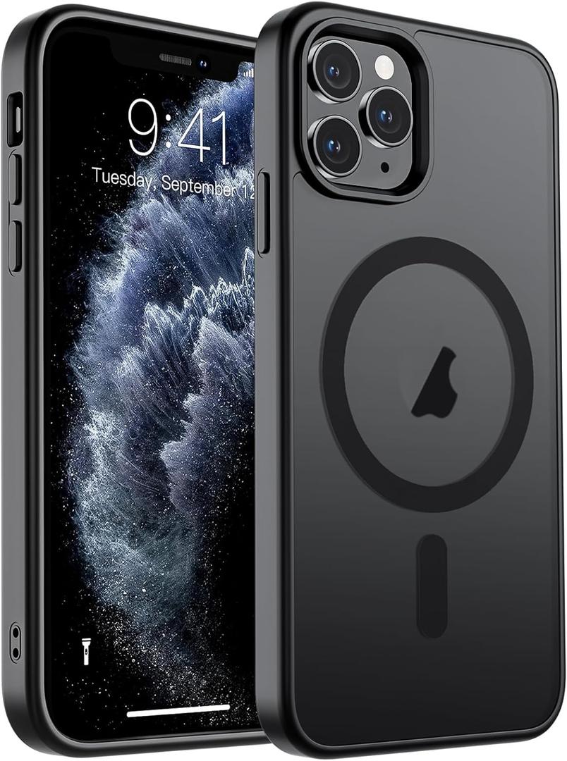 SUPFINE Magnetic for iPhone 11 Pro Max Case (Compatible with MagSafe) (Military Grade Drop Protection) Translucent Matte Shockproof Phone Cover,Black