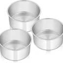 E-far Cake Pans Set of 3, 6 x 3 Inch Stainless Steel Round Cake Baking Pans Tins for Wedding Birthday, Deep Side & Non-toxic, Oven & Dishwasher Safe, Mirror Finish & Straight Side