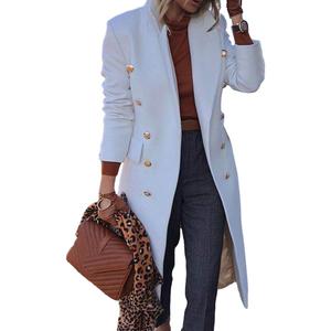 BZB Women's Elegant Notched Collar Double Button Slim Long Wool Blend Pea Coat Jacket, S