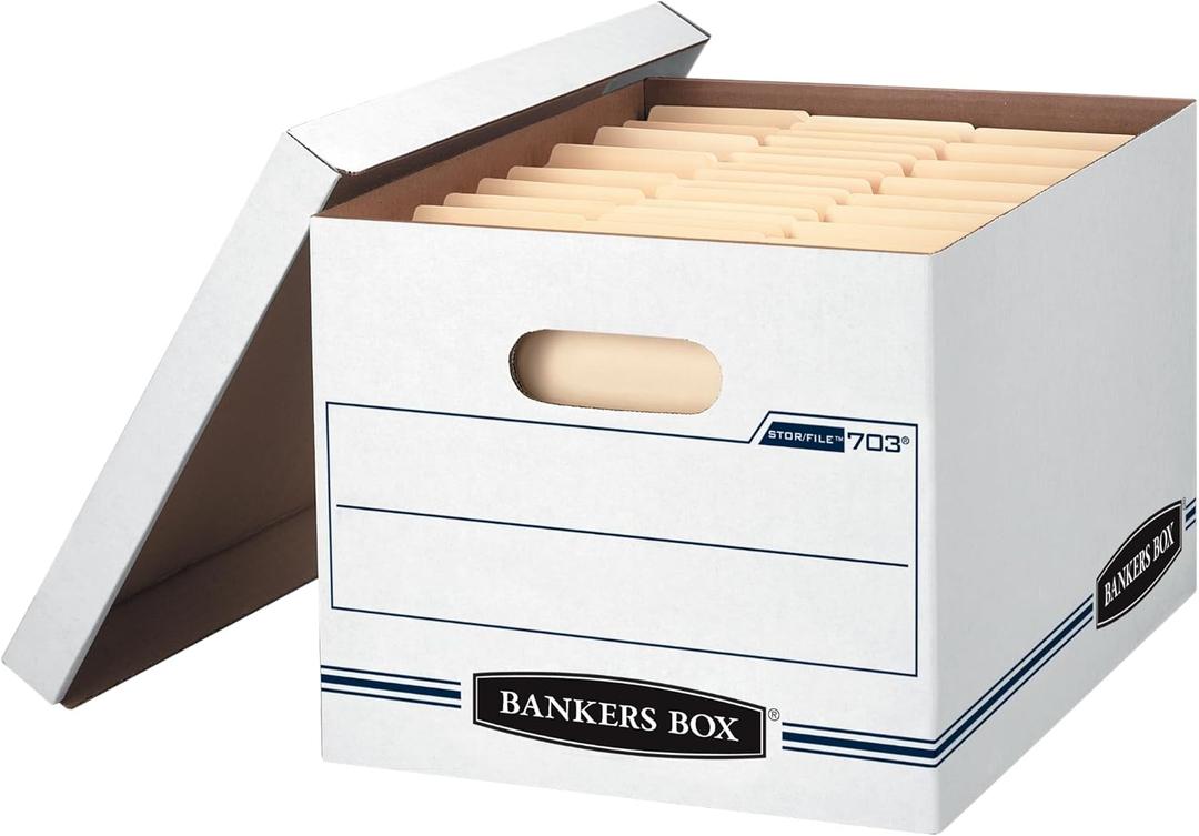 Bankers Box 4-Pack Basic Duty File Storage Boxes with Lids, Letter/Legal, STOR/FILE, (0070308)