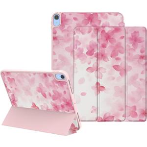 Case for iPad (A16) 11th Generation 11 Inch 2025, iPad 10th Generation 10.9 Inch 2022, Protective Case with Pencil Holder, Trifold Smart Stand Cover with Cute Pattern for Girls, Cherry blossoms