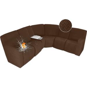 ALIECOM 100% Waterproof Recliner Sectional Couch Covers L Shape Stretch Corner Reclining Sectional Sofa Cover Washable Recliner Slipcover Protector for Dog Pet (5 Seat and 1 Console, Dark Coffee)