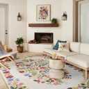 Loloi Rifle Paper Co. Perennial Collection Blossom PRN-01 Cream 5'-3" x 7'-8" Indoor/Outdoor Area Rug