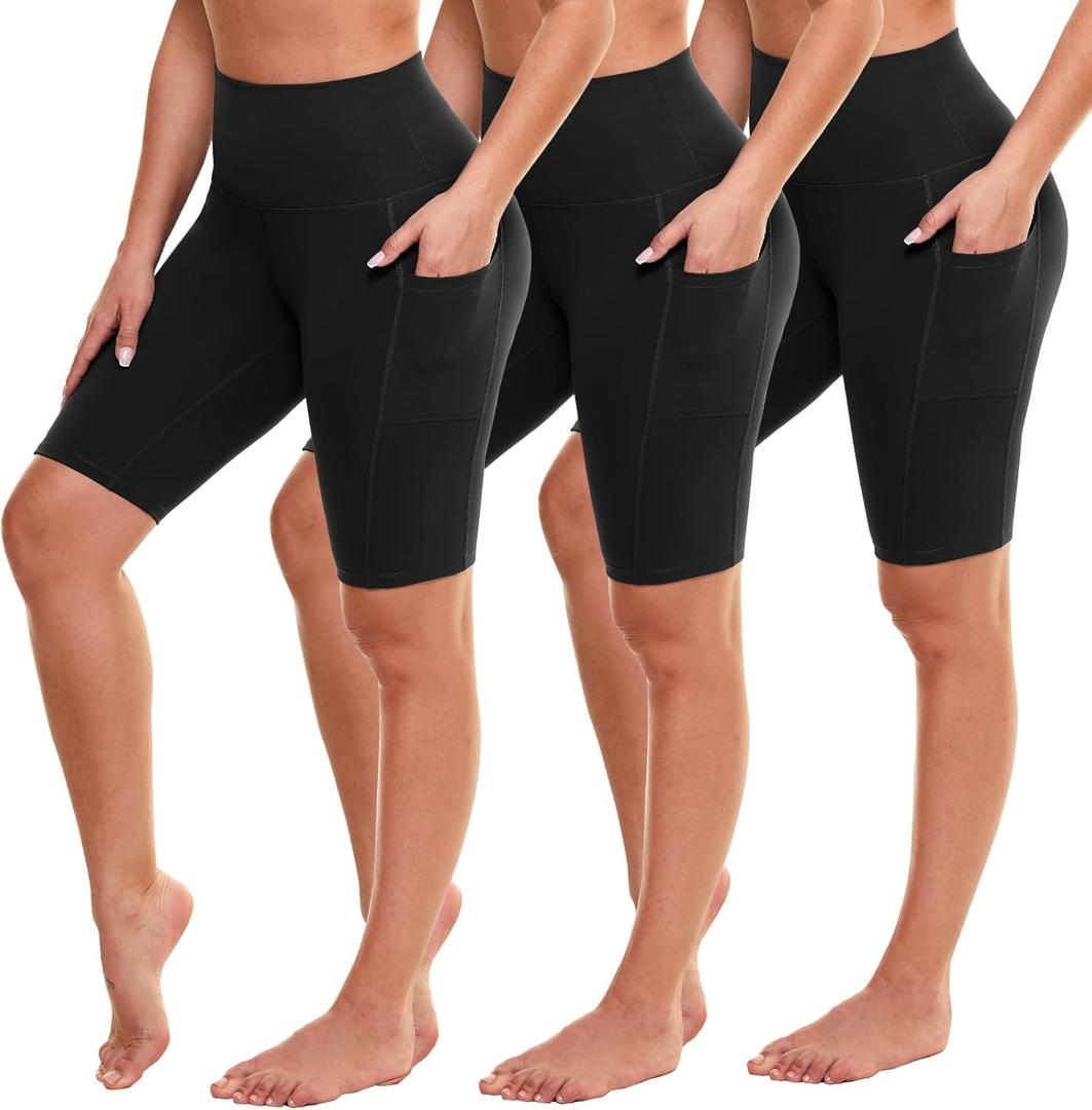 GAYHAY Biker Shorts for Women with Pockets - 8"/5"/3" Booty High Waisted Black Spandex Volleyball Short for Workout Yoga (Small-Medium)