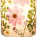 Dried Flowers Small Table Lamp 5W LED 3-Color Pressed Flower Bedside Lamp Linen Shade with Wood Base for Bedroom Living Room Desk Nursery