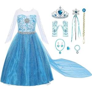Princess Costumes for Girls Dress Up Clothes for Little Girls Toddler Costume with Accessories Crown Christmas Birthday Party (100 2-3 Years, Blue)