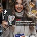 Compatible with Samsung Galaxy S24 Ultra Case Cute with Card Holder/Slim Slot Wallet Phone Cover for Women/African Elephant Design Animal Ethnic Stylized Pink