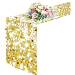 Pufogu 12 x 108 Inch Sequin Table Runner, Gold Glitter Premium Big Sequin Table Runner, Rectangle Table Runner for Halloween, Christmas, Wedding Party, Birthday Party, Banquet Decor (1 Pack). (12"x108" 1PCS)