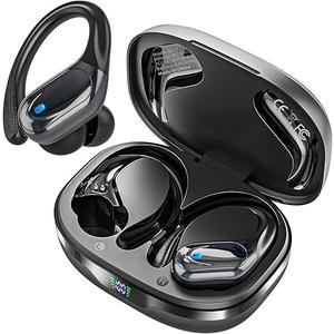 Catitru Wireless Earbuds Bluetooth Headphones 80H Playback Ear Buds Power Display with Noise Canceling Mic with Earhooks for Sports/Workout - Black