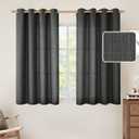 LAMIT Linen Curtains 45 inch for Bedroom, Grommet Thick Linen Textured Privacy Drapes Light Filtering Burlap Curtains for Farmhouse/Boys' Room, 2 Panels (52 x 45 Inch, Dark Grey)