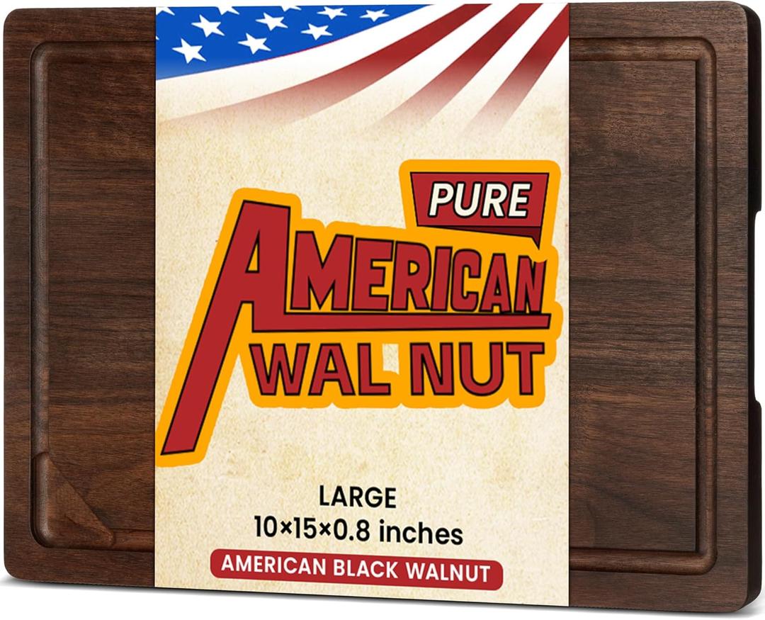 Heimlove Walnut Wood Cutting Board for Kitchen, 15"x10" Reversible Wooden Chopping Board with Deep Juice Grooves and Handles, Natural Walnut Wood Cutting Board for Chopping, Cheese, Vegetables