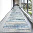YOUFORTONG 3x25 Runner Rug Washable - Indoor Extra Long Hallway Rug with Non Slip Backing Low Pile Satin Resistant Carpet for Kitchen Entryway Living Room Home Decor Thin Mat for Stair 3X25 Blue