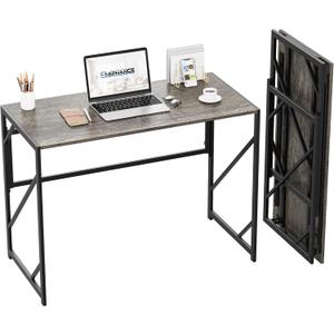 Elephance Folding Desk Writing Computer Desk for Home Office, No-Assembly Study Office Desk Foldable Table for Small Spaces (100x50x75cm,Black Oak)