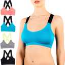 Alyce Ives Intimates Womens Sports Bra, Pack of 4| Wireless Workout Bras for Women |Padded Sports/Gym/Exercise Bras (Small, Criss Cross Straps 1)