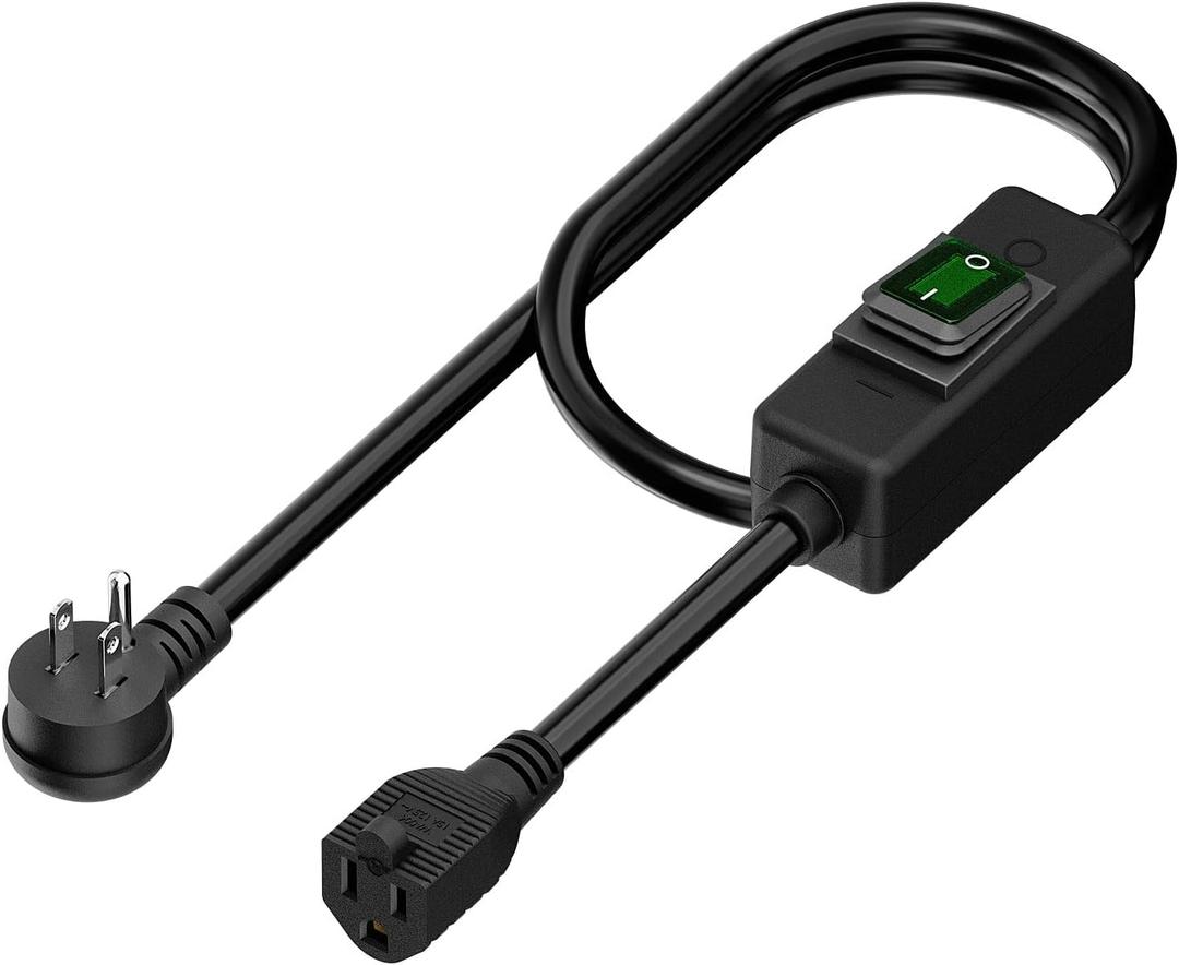 3 Feet 90Degree Waterproof Extension Power Cord, in-Line On-Off Switch Extension Cable, SJTW 14AWG 3C Waterproof,Max.20A 125V Heavy Duty Inline Switch AC Power Cord