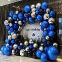 Black Blue Balloon Garland, Double Stuffed Navy Royal Blue Black Metallic Silver Foil Balloon Arch Kit for Birthday Graduation Baby Shower Anniversary Graduation Father's Day Party Decorations