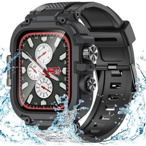 Goton IP68 Waterproof Rugged Band for Apple Watch 46mm/45mm/44mm with Case build-in Screen Protector Heavy Duty Sport Strap Compatible with iWatch Series 11/10/9/8/7/6/5/4/SE