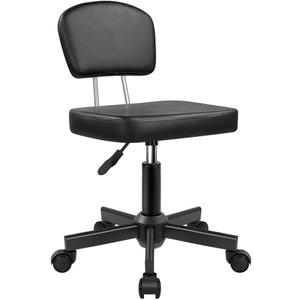 Rolling Stool Chair with Backrest Height Adjustable 360 Swivel Stool with Wheels Square Seat PU Leather Rolling Stool for Bedroom Counter Shop Salon Massage Home Office Drafting Work (Black)