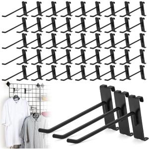 60 Pcs Gridwall Hooks, 6 Inch Grid Wall Hook Display for Gridwall Panels, 20 Lbs Load Heavy Duty Hooks for Grid Wall Accessory, Metal Hook for Retail Store, Home Storage, Garage, Trade Show (Black)