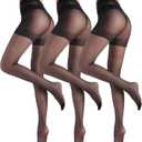 3 Pairs Sheer Tights for Women, 20 Denier Nylon Sheer Black Tights,Black,Nude,S-XL (Large)