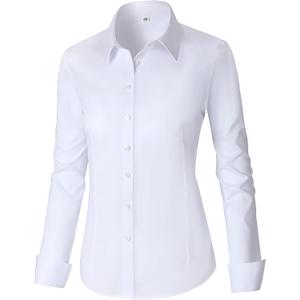 CUNLIN Womens Cotton Button Down Shirts for Women Fitted Long Sleeve Formal Dress Shirt Work Blouses Tops, Medium