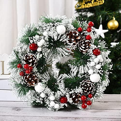 Christmas Wreath for Front Door Snowflake Snow Ball Pinecone Ornaments Wreath for Winter Holiday Christmas Party Decorations