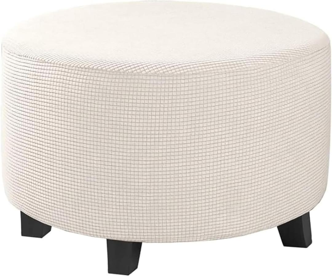 H.VERSAILTEX Ottoman Cover Stretch Ottoman Slipcover Round Ottoman Storage Cover Folding Stool Covers Furniture Protector Cover for Footrest Ottoman Fit Dia 30" - 41", Ivory