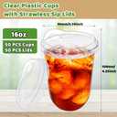 Alaeseje 50 Pack Clear Plastic Cups with Strawless Sip Lids,16 oz Iced Coffee Cups with Lids,Disposable PET Crystal Cups,Round Bottom To Go Cup for Iced Coffee Juice Smoothie Cold Beverage