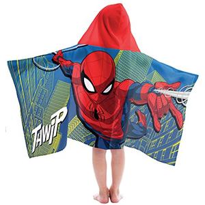 Jay Franco Kids Hooded Towel – 22" x 51" Super Soft Bath Wrap with 3D Hood, Beach, Pool & Travel, Official Licensed Product, Multi - Spiderman