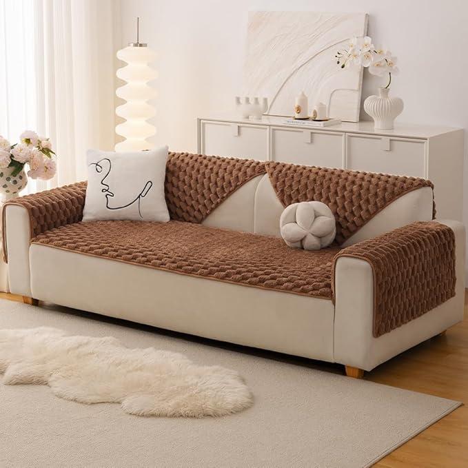 Couch Cover for Dogs Washable, Waterproof Couch Covers for 3 Cushion Couch Sofa Pet Friendly, Soft and Anti Slip (Coffee, 27.6" x 59"/70 x 150cm)