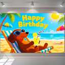BlissYard Happy Birthday Banner 71x43 inch Dachshund Dog Beach Decration Vacation Party Summer Dog Themed Birthday Banner Celebrations Backdrop Photography Background Photo Booth Prop Wall Decor