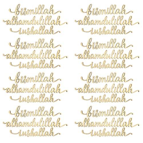 11 pcs Ramadan Decorations for Table Wood Islamic Decor Mubarak Plate Setting Plate Sign Bismillah Inshallah Alhamdulillah Sign Wooden Letter Eid Tabletop Sign for Home Decorations Gifts Dinner Desk