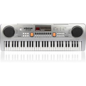 LeeQee Digital Keyboard Piano for Kids & Beginners, 61 Keys Multifunction Electric Piano Keyboard with Microphone, Educational Instrument Musical Toy for 3-12 Years Old Boys Girls (Silver)