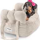 Dog Car Seat for Small Dogs, Portable Puppy Car Seat of Easy Installation, Fashionable Pet Carrier Bag with Large Pockets, Machine Washable Dog Booster Seat (Striped Khaki)