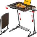 FoldWise Upgraded Folding TV Tray Table - Extra Large & Sturdy Laptop Table for Couch, Height & Angle Adjustable Desk for Dinner, Work & TV - Includes Footrest, Cup Holder, iPad Holder & Edge Stopper ((Black) - Dark Wood Mahogany)