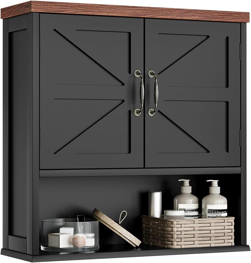 Smuxee Farmhouse Wall Mounted Cabinet, Black Medicine Cabinet with Adjustable Shelf, for Bathroom, Living Room, Laundry Room (Big)