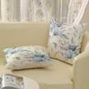 Blue Pillow Covers 18x18 Inch Set of 2 Vintage Blue and Grey Floral Throw Pillows Modern Abstract Boho Flower Decorative Pillow Cases Outdoor Linen Farmhouse Cushion Cover for Couch Sofa Decor