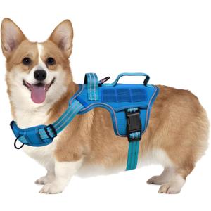 Small Dog Harness, Heavy Duty Tactical No Pull Dog Harness, No Choke, Easy On and Off Pet Vest with Molle System, Adjustable Reflective Dog Vest with Breathable Padded for Walking Hiking Training (S(Neck:16-22",Chest:20-28"),18-35 lbs, Blue)
