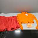 Laqeyko Womens Basic Mock Neck Slim Fitted Long Sleeve Turtleneck Pullover Crop Tee Top with Red Skirt and Orange Socks, XL