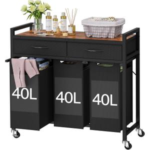 Laundry Sorter 3 Section, Laundry Hamper with 2 Drawers & 2-tone top panel, 120L Rolling Laundry Basket Organizer, Pull-Out Removable Oxford Fabric Bags for Bathroom