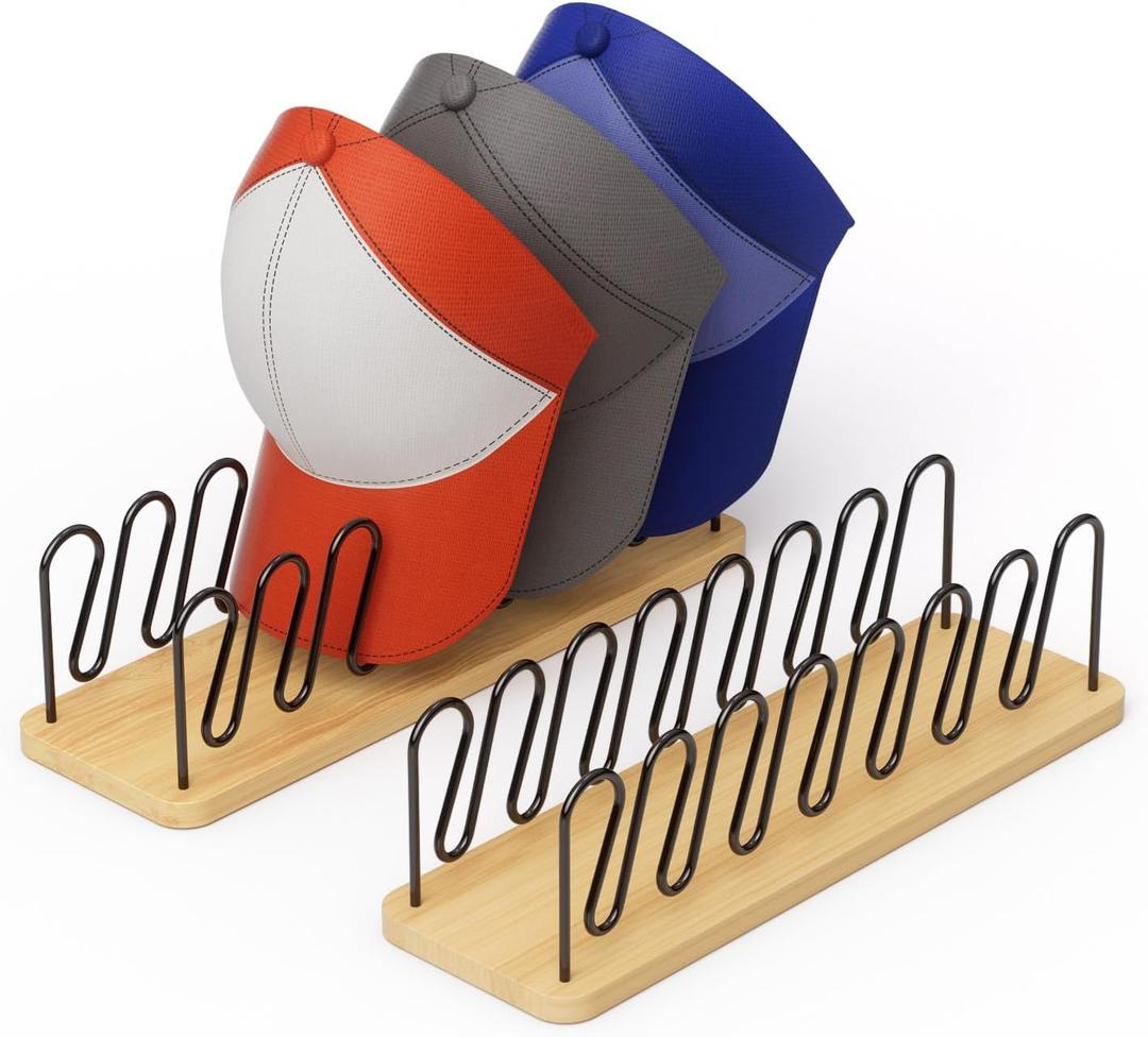 Hat Organizer for baseball Caps 2 Pack Wooden Hat Rack Stand for Closet Storage up to 14 Ball Caps