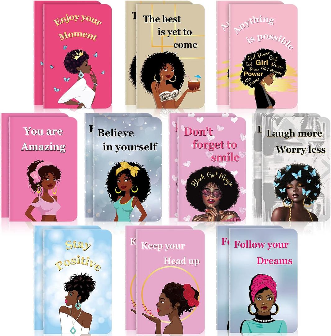 20 Pcs Black Girl Journal Mini Black Women Notebooks African American Inspirational Notebook Lined Pocket Notepad Motivational Gifts for Students Teachers Nurse Writing Composition School Office