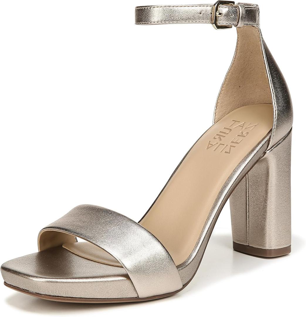 Naturalizer Women's Joy Heeled Sandals, Light Bronze Metallic Leather, 9