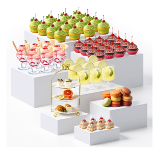 Leinuosen 7 Pcs Extra Large Buffet Risers Set 8" to 14" Acrylic Display Box Square Catering Dessert Table Riser Food Display Decorative Stand with Hollow Bottom for Catering Supplies(White)