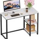 SINPAID Computer Desk 40 inches with 2-Tier Shelves Sturdy Home Office Desks with Large Storage Space Modern Gaming Desk Study Writing Laptop Table, Cream White