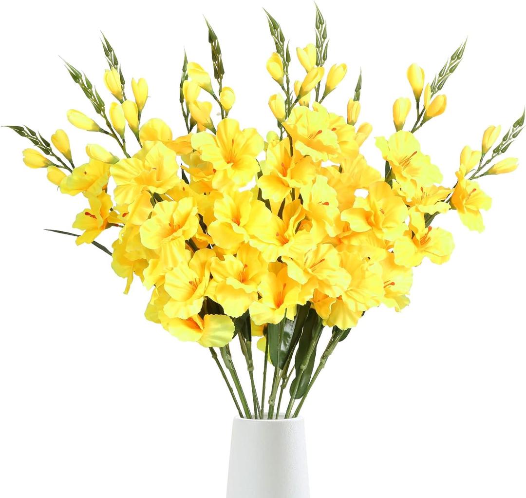 IPOPU Yellow Gladiolus Artificial Flowers 10 PCS 30.3 in Silk Gladiolus Flowers with Stems for Home Wedding Office Decoration(Yellow)